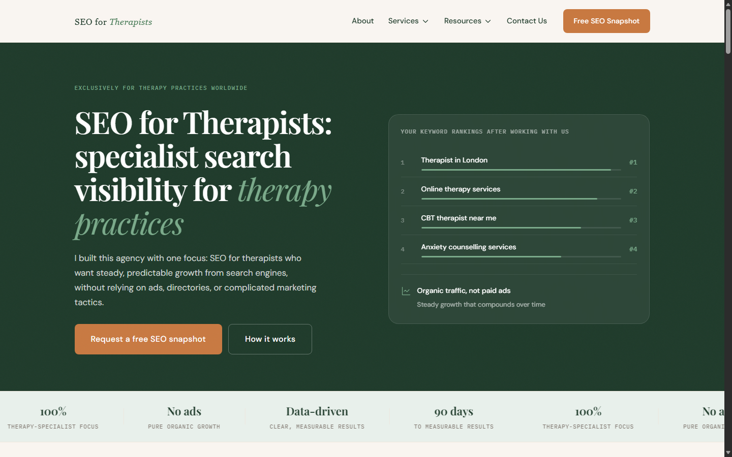 Homepage of SEO for Therapists