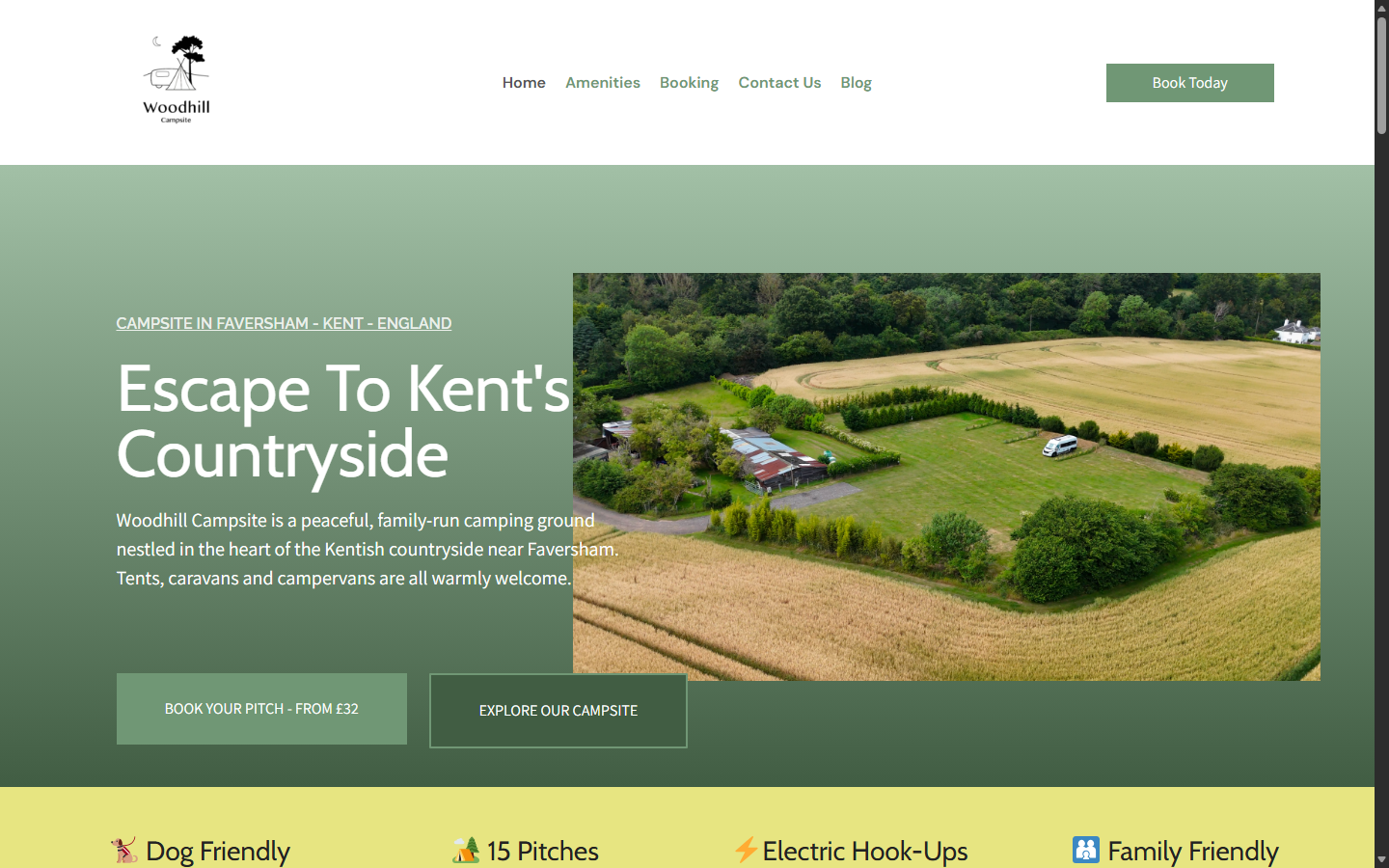 Homepage of Woodhill Campsite in Faversham, Kent