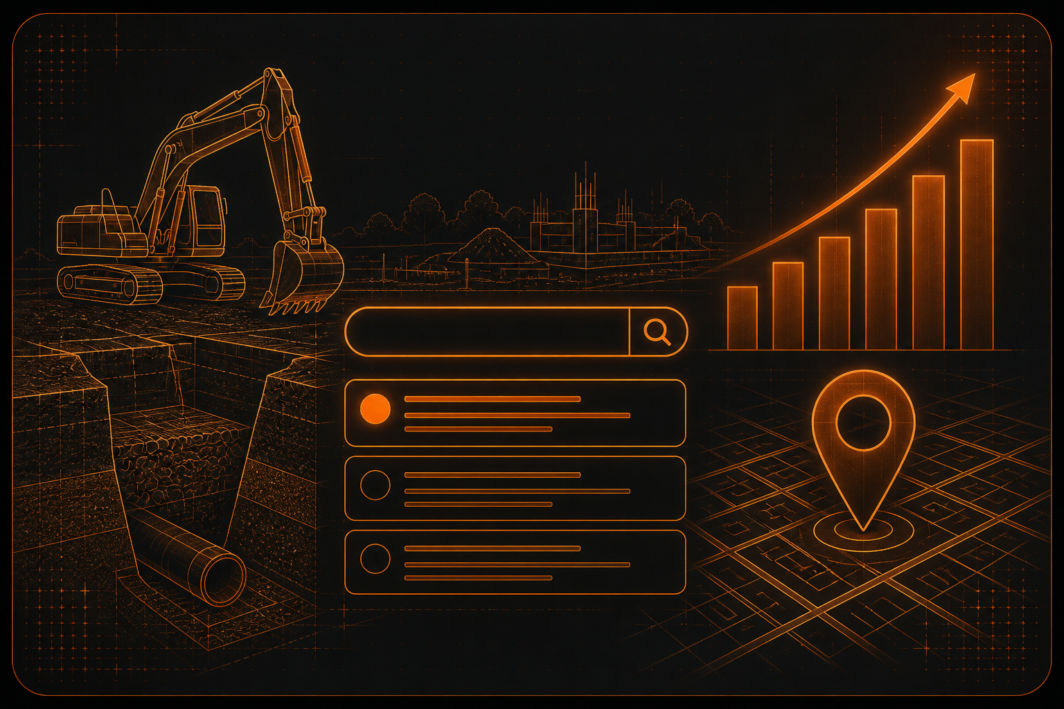 SEO for groundworks companies graphic showing search, local rankings and growth